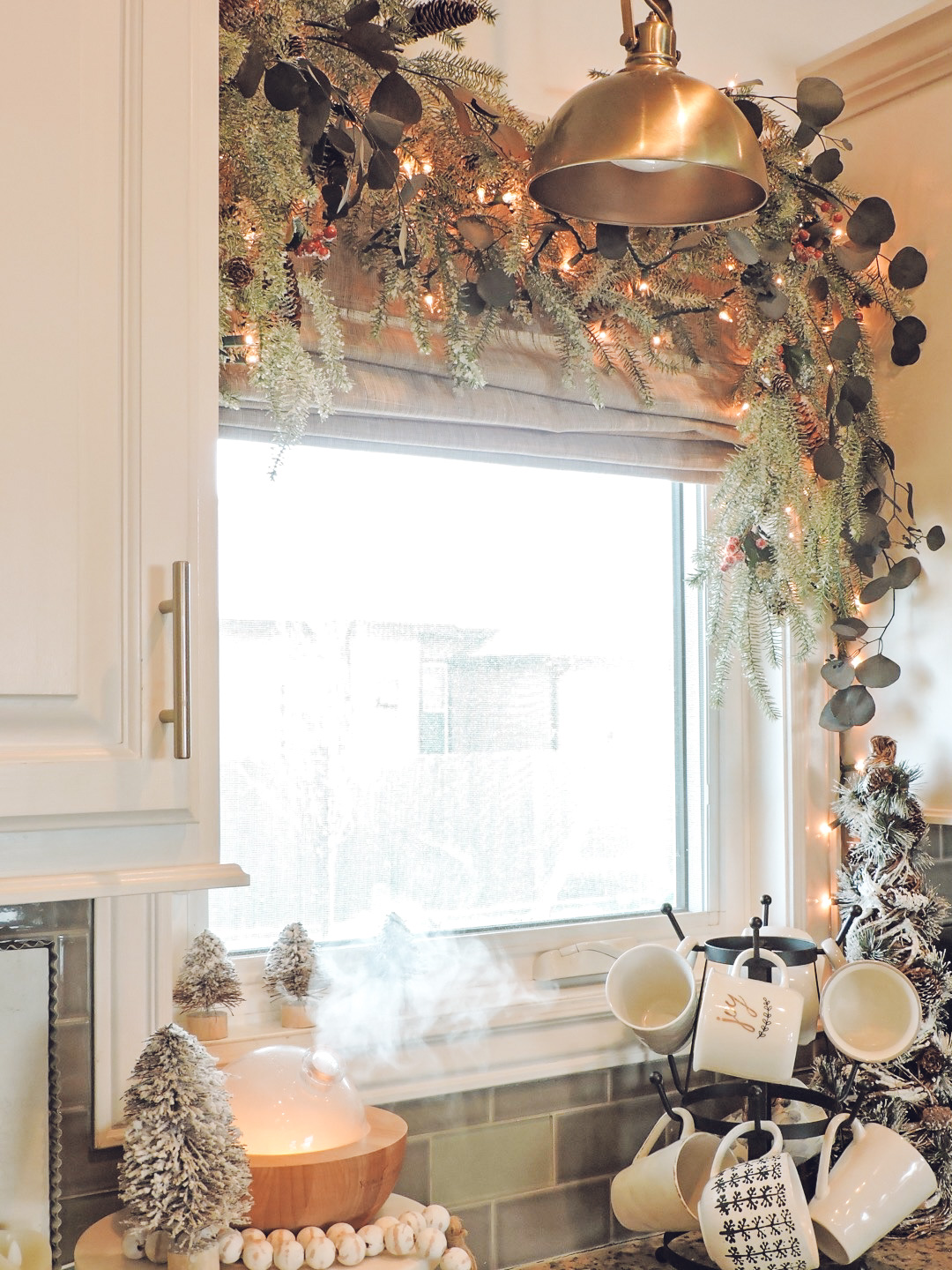 Christmas Garland Idea Over Kitchen Window - Berry Berry Quite Contrary