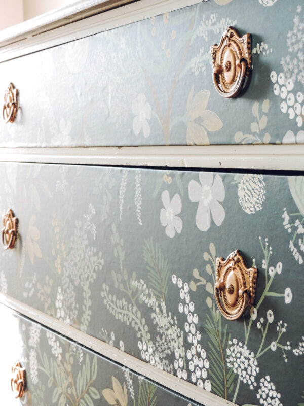Wallpapered Drawers on Dresser in Entry - Berry Berry Quite Contrary