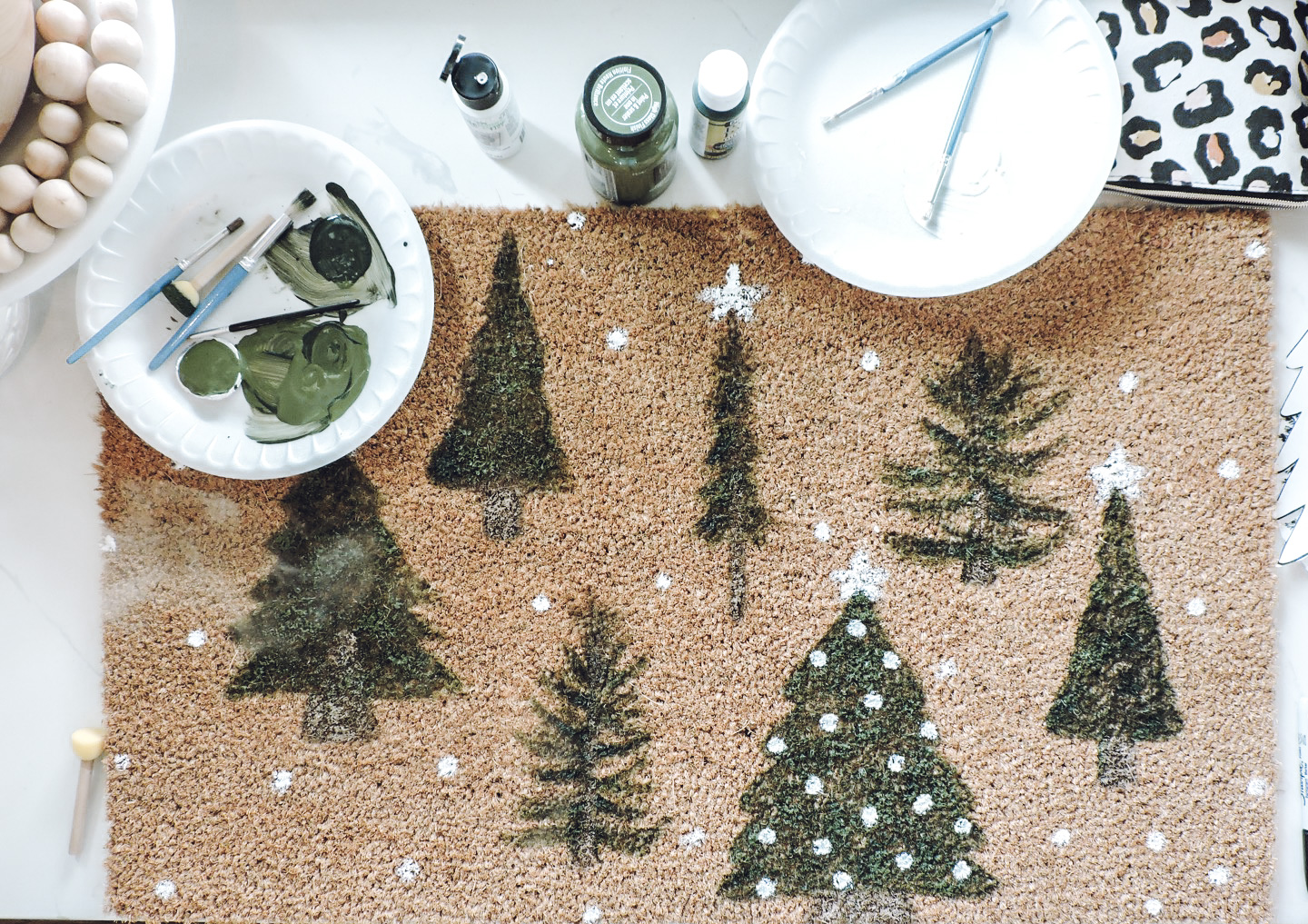 DIY Snowy Forest Christmas Doormat Anthropologie Dupe Berry Berry Quite Contrary