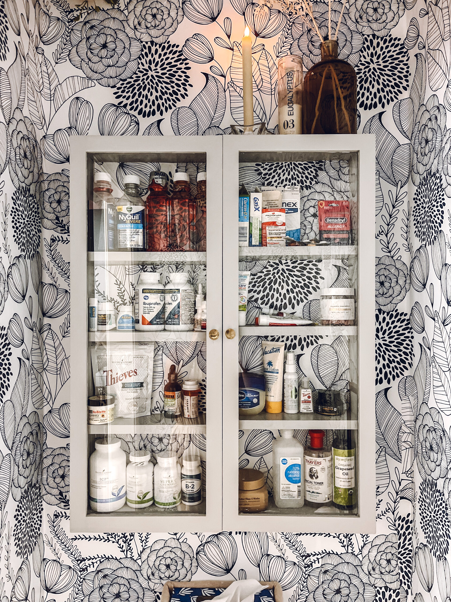 Bathroom Medicine Cabinet Makeover using Floral Wallpaper & Paint ...